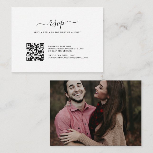 Einfache Foto QR Code Budget Hochzeit RSVP Card Mitteilungskarte (Vorne/Hinten)