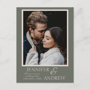 Einfache Foto-Sage-Grün-Save-the-Date-Hochzeit Ankündigungspostkarte