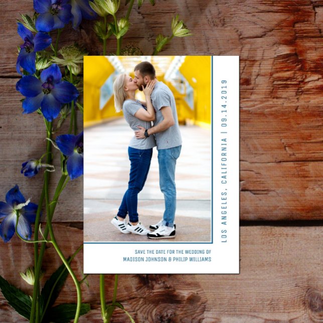 Einfache Foto Save the Date | Blau (Simple Line Photo Save the Date - Blue)