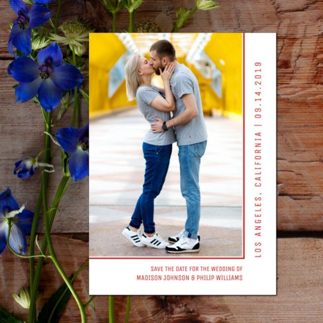 Einfache Foto Save the Date | Rot (Simple Line Photo Save the Date - Red)