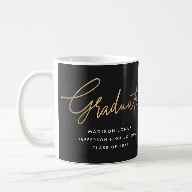 Einfache Foto Script Black und Gold Abschluss Kaffeetasse (Links)
