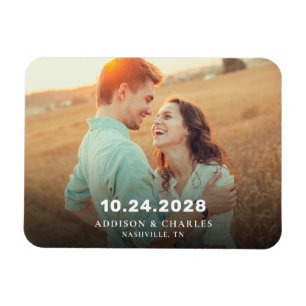 Einfache Foto Typografie Save the Date Hochzeit Magnet