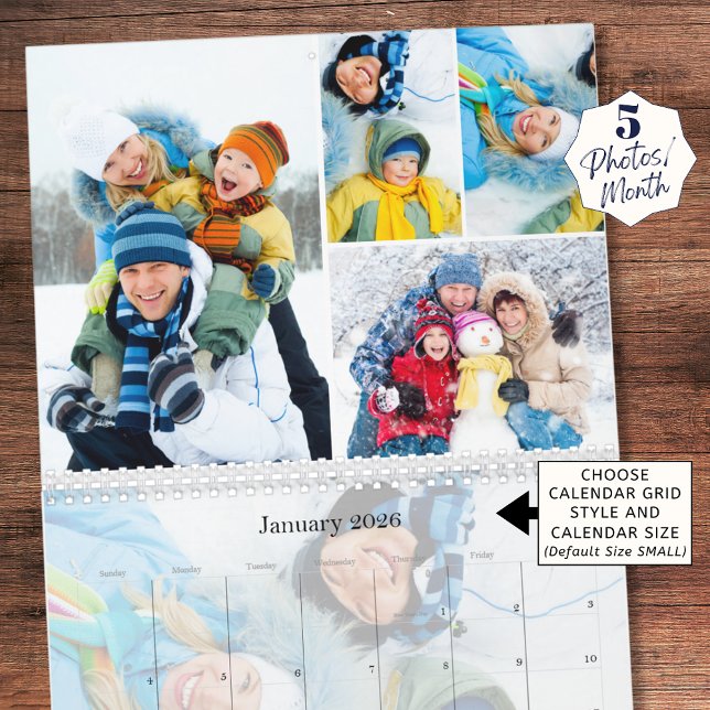 Einfache Fotocollage 5 pro Monat Benutzerdefiniert Kalender (Von Creator hochgeladen)
