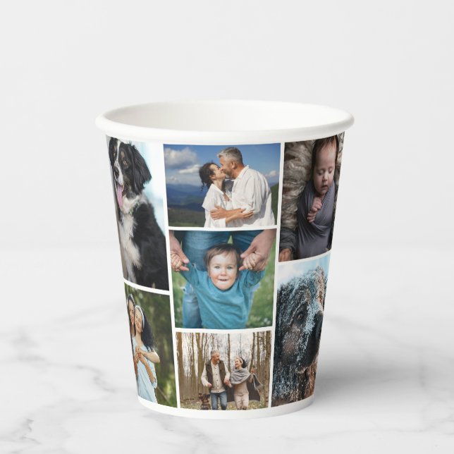 Einfache FotoCollage 7 Fotos wiederholt Pappbecher (Vorderseite)