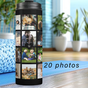 Einfache Fotocollage mit Monogramm als schwarzes E Thermosbecher