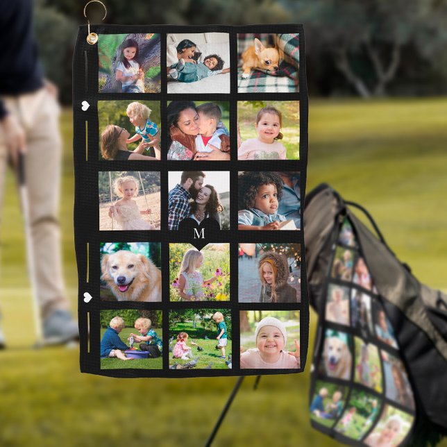 Einfache Fotocollage mit personalisiertem Monogram Golfhandtuch (Von Creator hochgeladen)