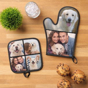 Einfache FotoCollage Mitt 2 Potholder 4 Ofenhandschuh & Topflappen-Set