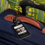 Einfache FotoCollage Modern Gepäckanhänger<br><div class="desc">Modernes Gepäckanhänger mit einem schlichten und minimalen Design mit einer Collage aus Foto von vier Ihrer Lieblingsfotos auf schwarzem Hintergrund. Im Folgenden finden Sie Ihre Namen in einem eleganten Skript zusammen mit Ihrem Hochzeitstag. Die Rückseite hat ein vertikal volldimensioniertes Foto.</div>