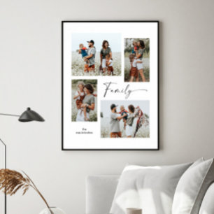 Einfache FotoCollage Schwarz und Weiß Familie Poster