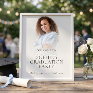 Einfache Fotoüberlagerung Willkommensparty zum Sch Poster