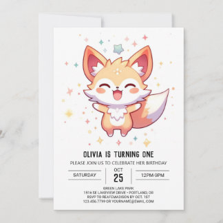 Einfache Fox 1. Geburtstag Einladung