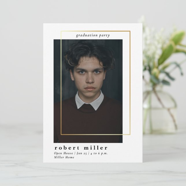 Einfache Frame Classy Foto Abschluss Einladung (Stehend Vorderseite)