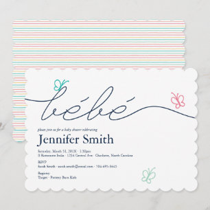 Einfache französische Bebe Butterfly Baby Dusche Einladung