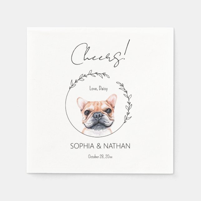 Einfache französische Bulldogge Hochzeitcocktail N Serviette (Vorderseite)