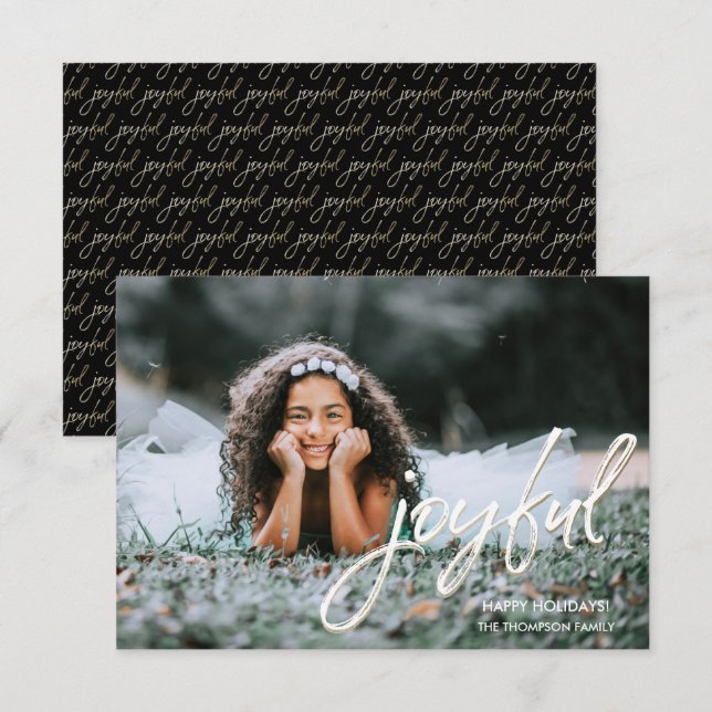 Einfache Freude mit dem Muster zurück Foto Weihnac Karte (Vorne/Hinten)