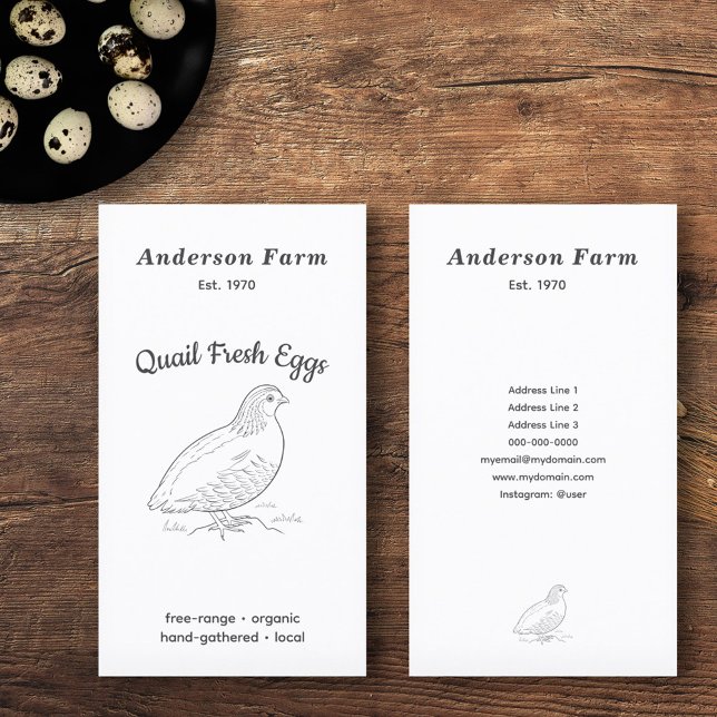 Einfache frische Zuchtschwanzeier Vertikal Visitenkarte (Simple Fresh Farm Quail Eggs Vertical Business Card)