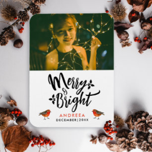 Einfache Frohe Und Helle Weihnachts-Rotkehlchen-Fo Magnet