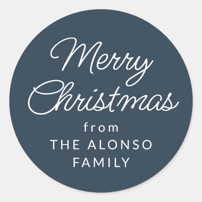 Einfache frohe Weihnachten von marineblauen Weihna Runder Aufkleber (Vorderseite)