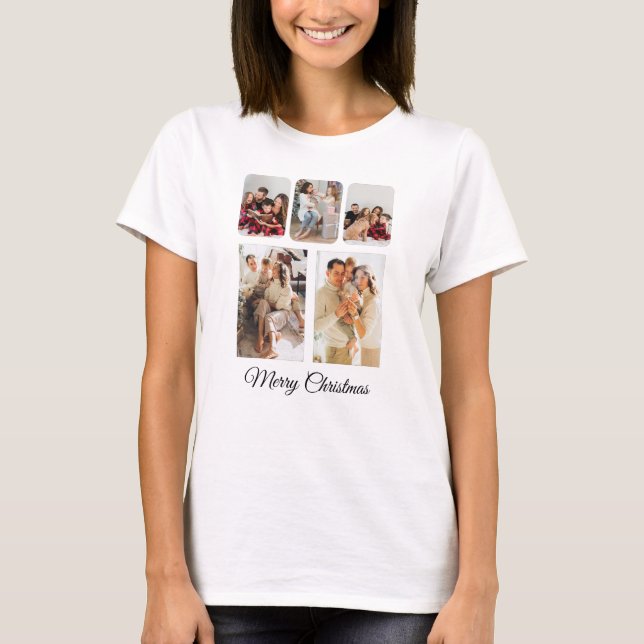 Einfache frohe Weihnachts-FotoCollage T-Shirt (Vorderseite)