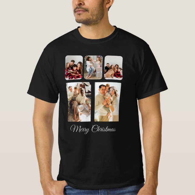Einfache frohe Weihnachts-FotoCollage T-Shirt (Vorderseite)