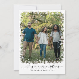 Einfache Frohe Weihnachts-Schneeflocken-Script-Fot Feiertagskarte