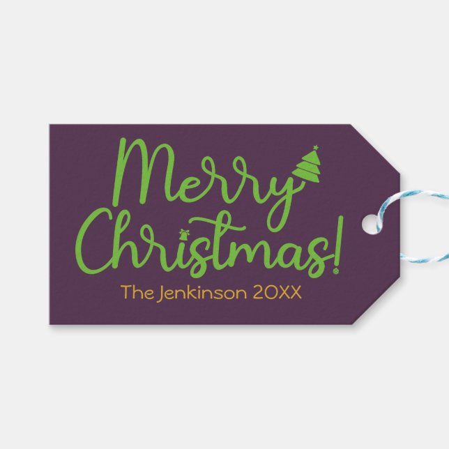 Einfache fröhliche Weihnachts-Violet-Geschenkmarke Geschenkanhänger (Vorderseite (Horizontal))