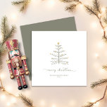 Einfache, fröhliche Weihnachtsbaum-Script-Platz Feiertagskarte<br><div class="desc">Die einfache Weihnachtsbaum Script Typografy Square Holiday Card bietet einen minimalistischen, rustikalen Baum mit goldenen Dekorationen. Fröhliche Weihnachten in einem Vintagen Schriftart im eleganten Stil steht über Ihren persönlichen Details und ist damit die perfekte Wahl für Ihre minimalistische, elegante Saison. Bitte kontaktieren Sie uns unter cedarandstring@gmail.com , wenn Sie Hilfe...</div>