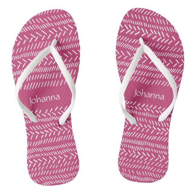 Einfache Fuchsia Pink White Stripes Name Flip Flops (Fußbett)