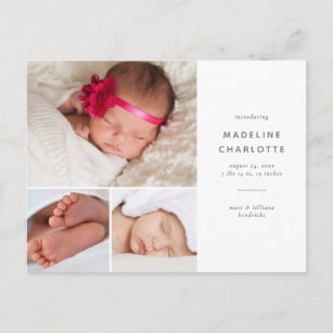 Einfache Geburtsankündigung mit mehreren Fotos Pos Postkarte
