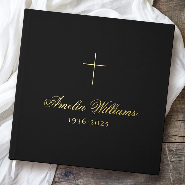 Einfache Gedächtnisbeerdigung schwarz Gästebuch (Simple cross loving memory funeral memorial black guest book)