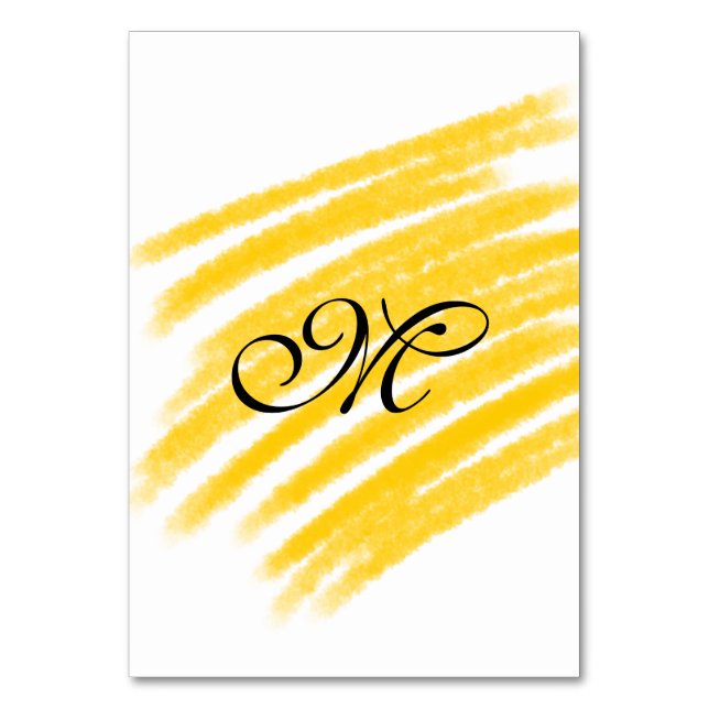 einfache gelbe Aquarelllinien fügen Ihre Monogramm Tischnummer (Vorderseite)