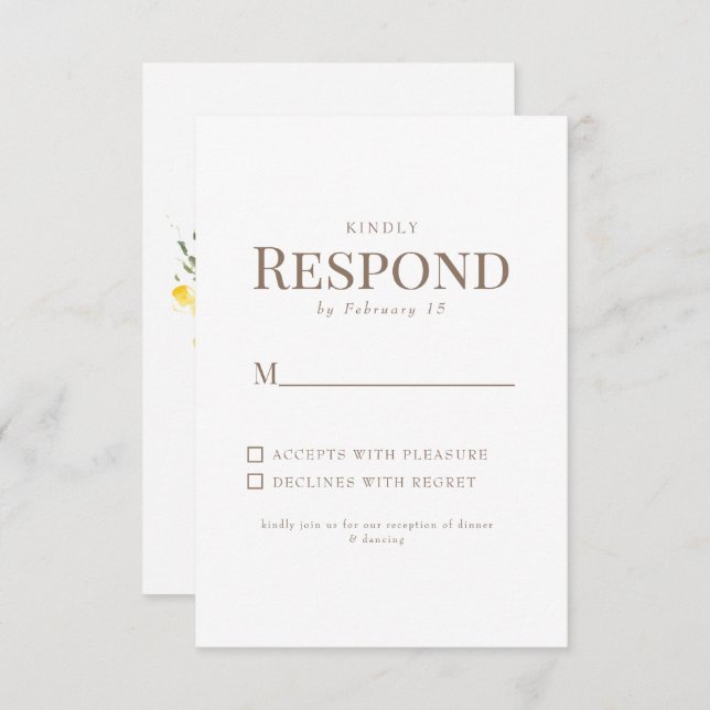 Einfache gelbe Blütengold Weißer Hochzeitstich RSV RSVP Karte (Vorne/Hinten)