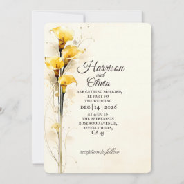 Einfache gelbe Calla-Lilie Aquarell Florale Hochze Einladung