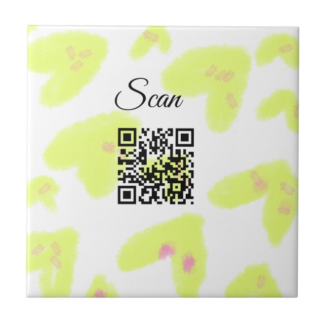 Einfache gelbe Wasserfarbe füge Q R Code Scan Text Fliese (Vorderseite)