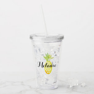 Einfache Gelbgrüne Wasserfarbe Ananas Name Acryltrinkbecher