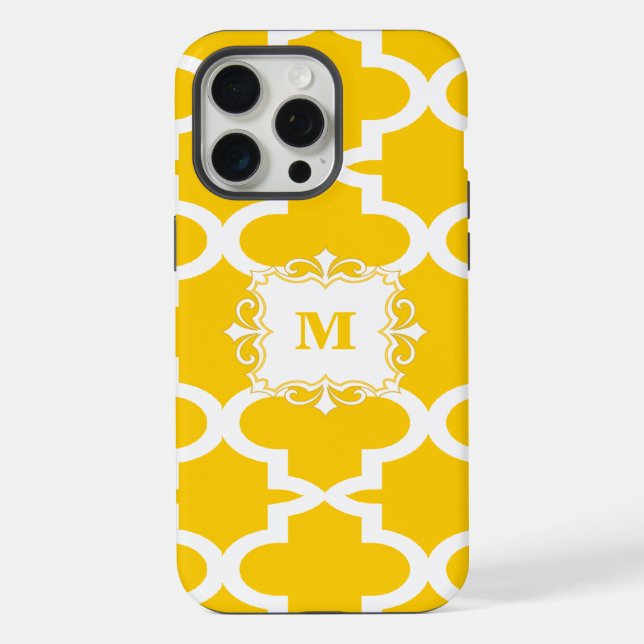 Einfache Gelbmuster-Monogramm iPhone Hülle (Rückseite)