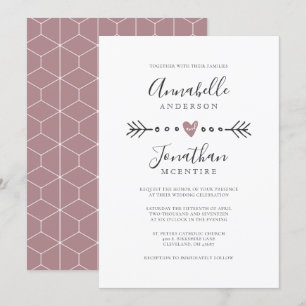 Einfache Geometrie Herz und Pfeil Rose Hochzeit Einladung