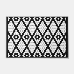 Einfache geometrische Diamant-Imitate Tile Schwarz Fußmatte