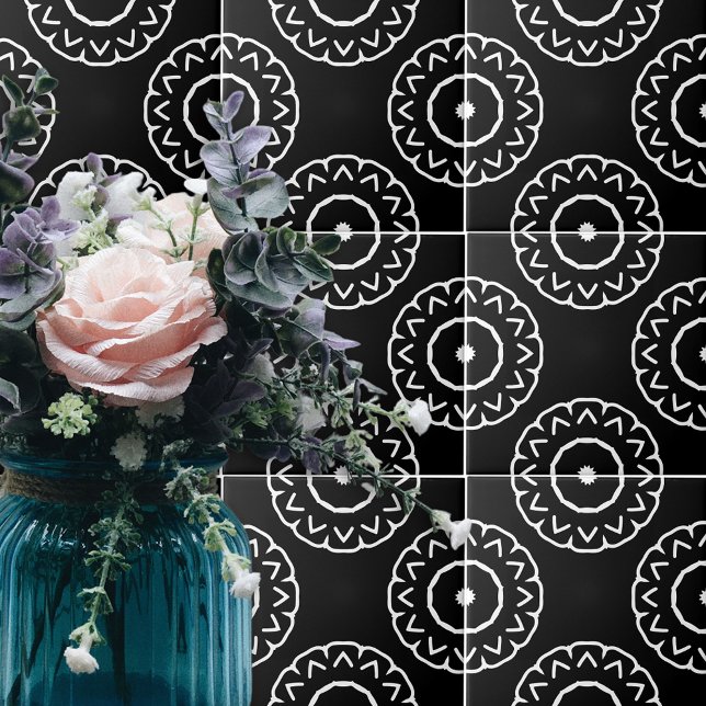 Einfache geometrische Gemusterte Schwarzweiß-Weiß Fliese (Von Creator hochgeladen)