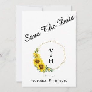 Einfache geometrische goldene Sonnenblume Save The Date