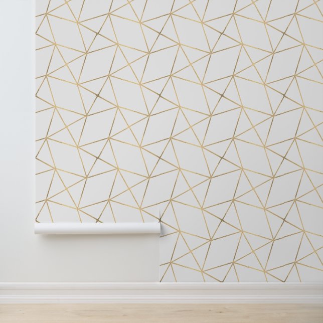 Einfache geometrische Moderne Deko Weiß und Gold Tapete (Anwendung)