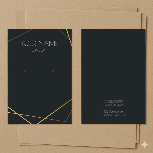Einfache geometrische Ohrring-Grafikkarte aus Gold (Simple gold geometric earring dark display card.)