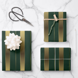 Einfache geometrische Streifen aus Gold und Grün Geschenkpapier Set