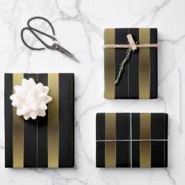 Einfache geometrische Streifen aus Gold und Schwar Geschenkpapier Set