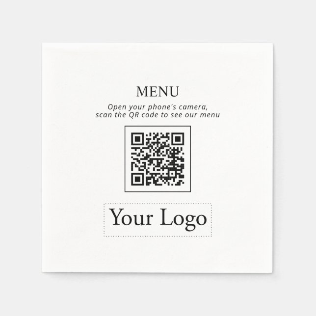 Einfache Geschäftslogos und QR-Code-Menü Napkins Serviette (Vorderseite)