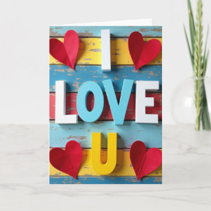 Einfache gestreifte I Love U Herzen Karte