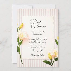 Einfache gestreifte Lilien-Blumen-Hochzeitseinladu Einladung