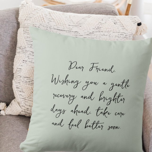 Einfache Get Well bald Script Message Pastel Green Kissen (Von Creator hochgeladen)