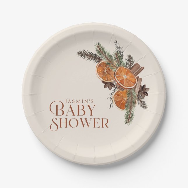 Einfache getrocknete Orangenscheiben und Zimt Baby Pappteller (Vorderseite)