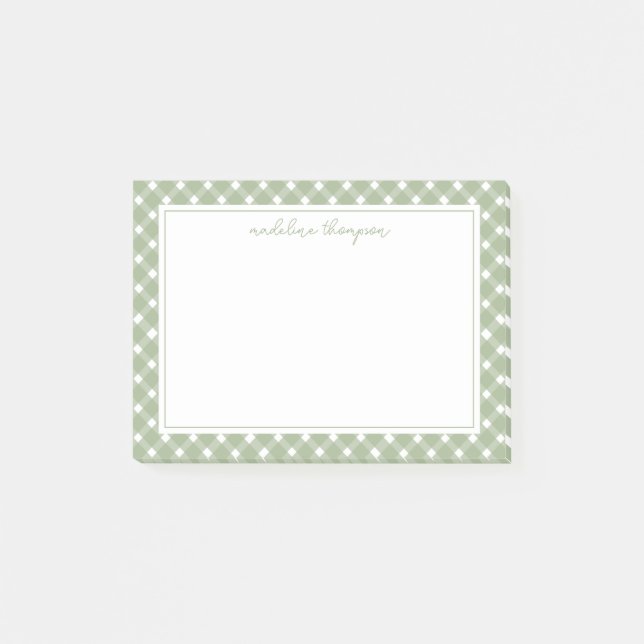 Einfache Gingham-Salbei-Grüne Umrandung Post-it Klebezettel (Vorderseite)